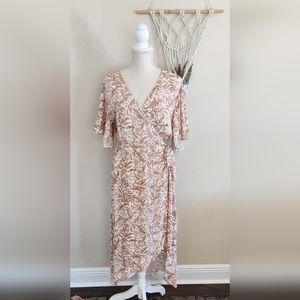 NWT Rip Curl Lunar Tides Wrap Dress Cream Paisley Floral Flutter Sleeve Sz Small